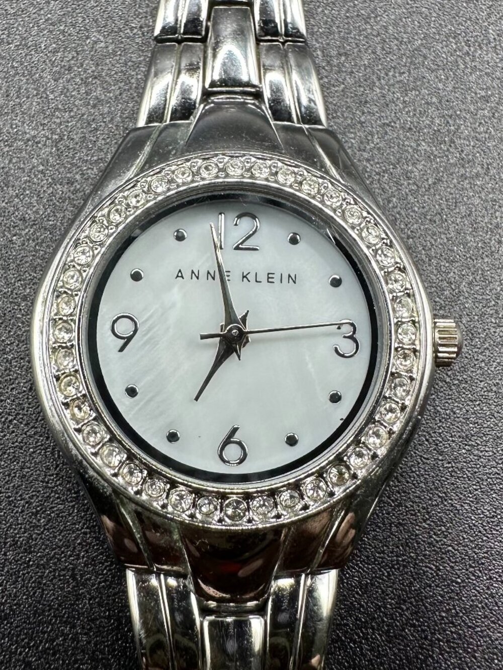 Anne Klein Women’s Silver Tone Crystal Bezel Bracelet Watch – New Battery